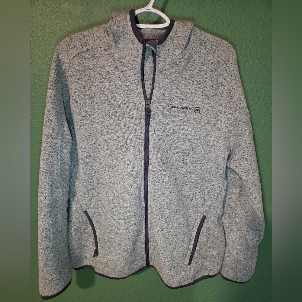 Free Country Heather Gray Sweater Knit Fleece Jacket Womens Large Full Zip